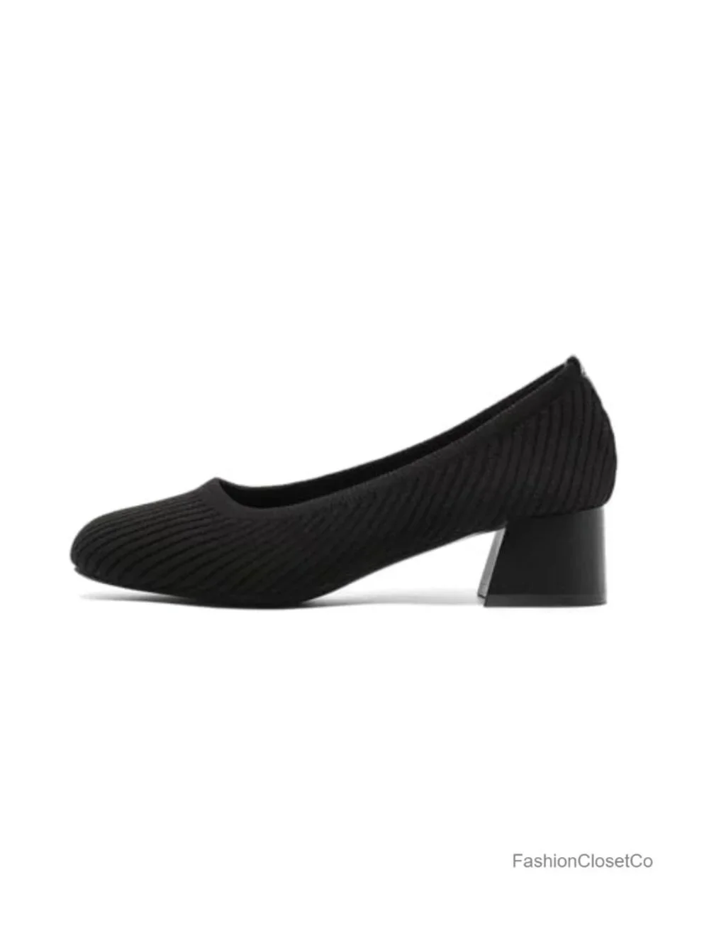 Womens Square Toe Knit Pumps Low Heel Dress Shoes Slip On Comfort Work Heels
